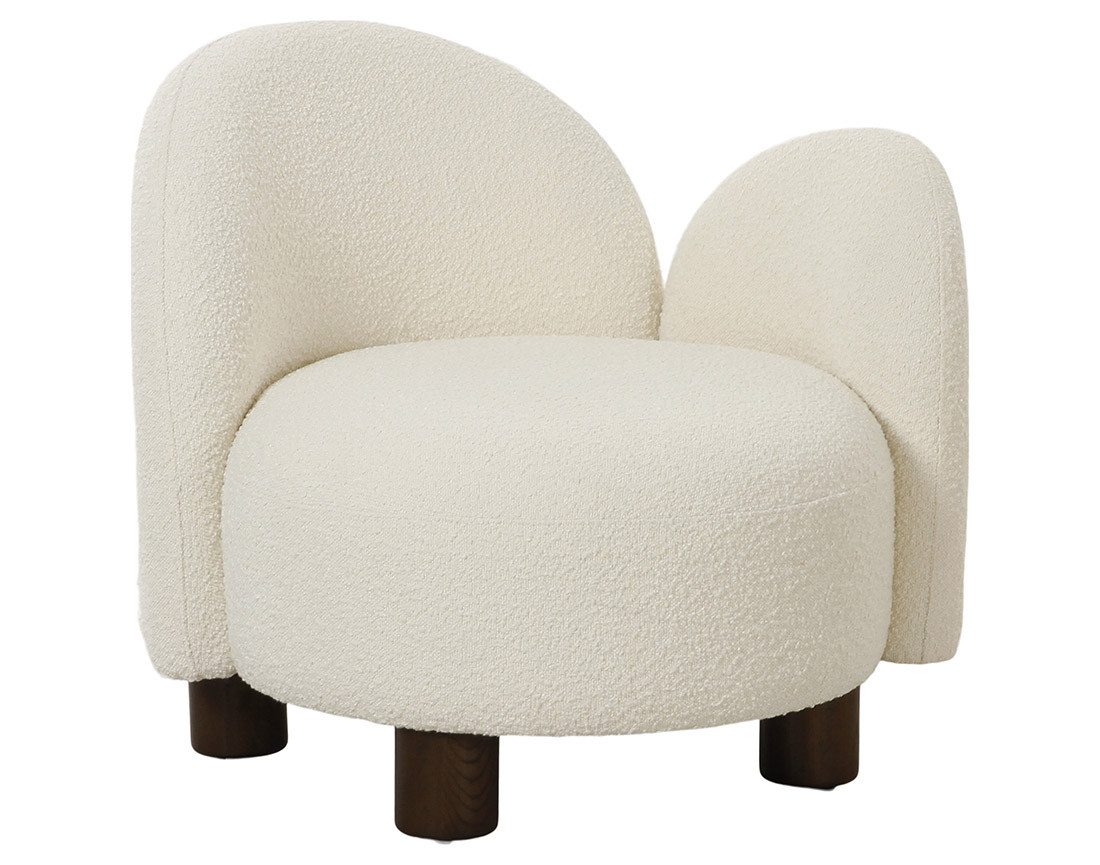 Fauteuil accoudoir droit pieds en frêne massif en tissu bouclette Leonardo