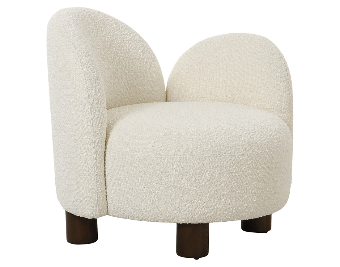 Fauteuil accoudoir droit pieds en frêne massif en tissu bouclette Leonardo