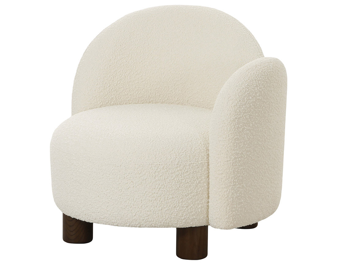 Fauteuil accoudoir droit pieds en frêne massif en tissu bouclette Leonardo