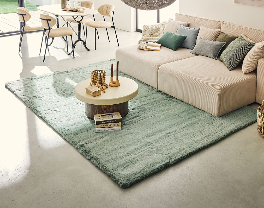 Tapis rectangulaire fausse fourrure vert sauge Joy