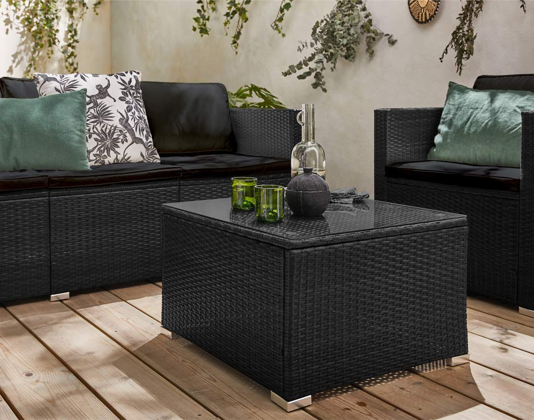 Canapé De Jardin 2 Places En Résine Tressée Noir - Sans Coussins, Design Modulaire, Résistant Aux Intempéries