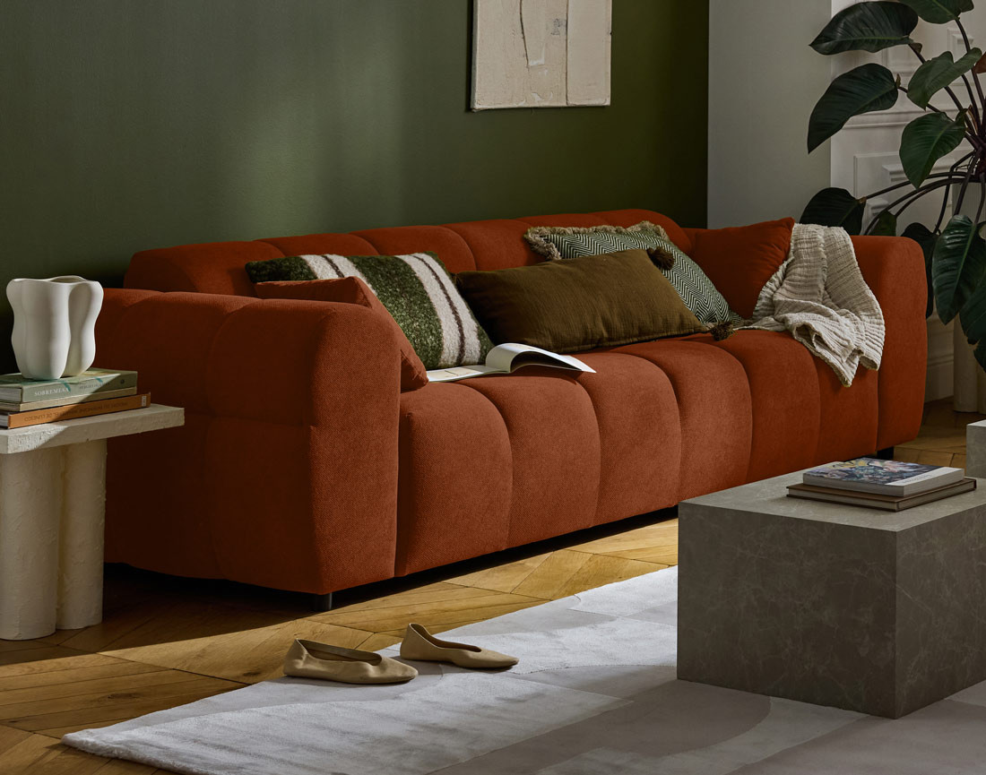 Canapé droit 3 places en tissu texturé Ray