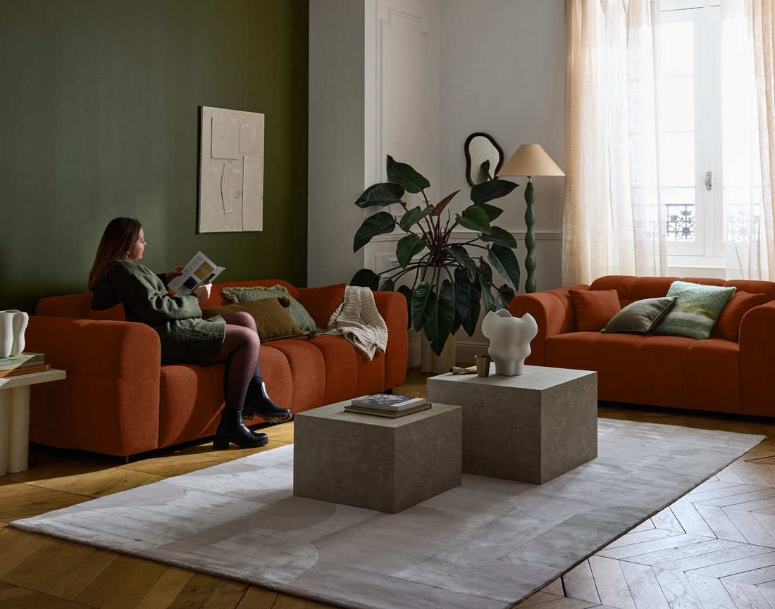 Canapé droit 3 places en tissu texturé Ray