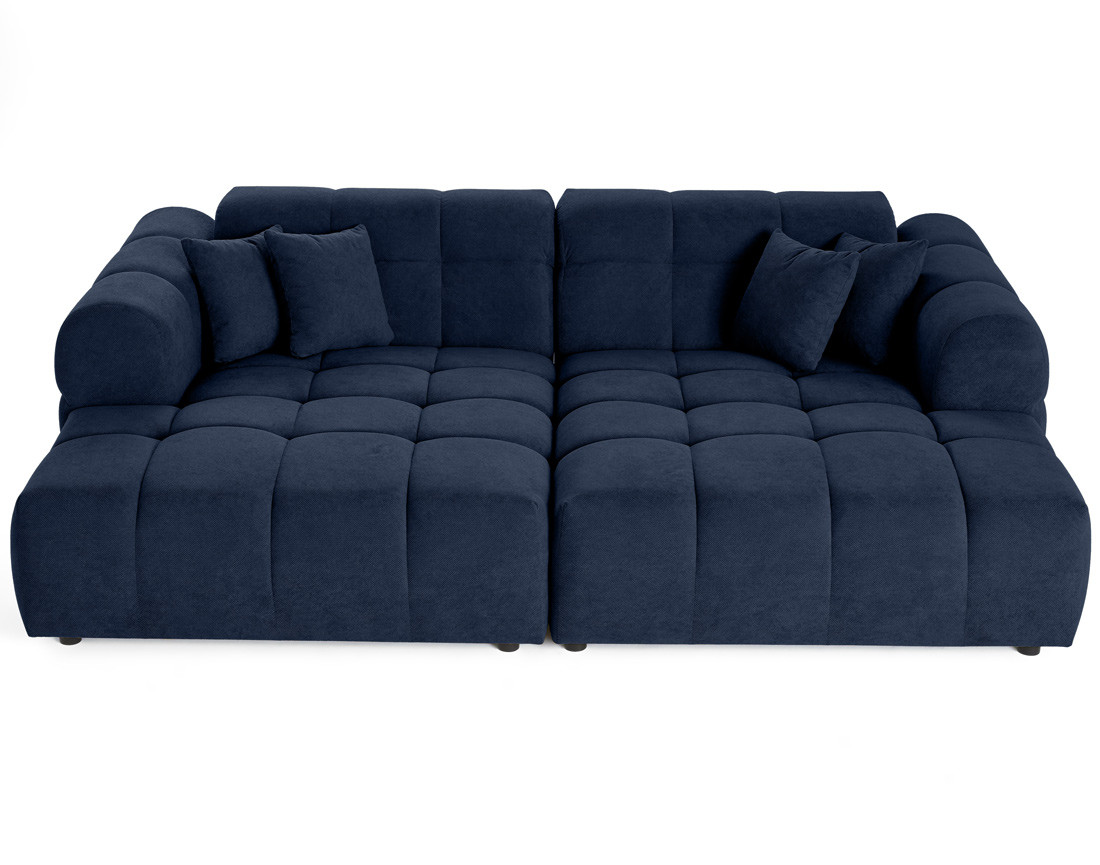 Canapé droit 4 places avec double méridienne en tissu texturé Ray