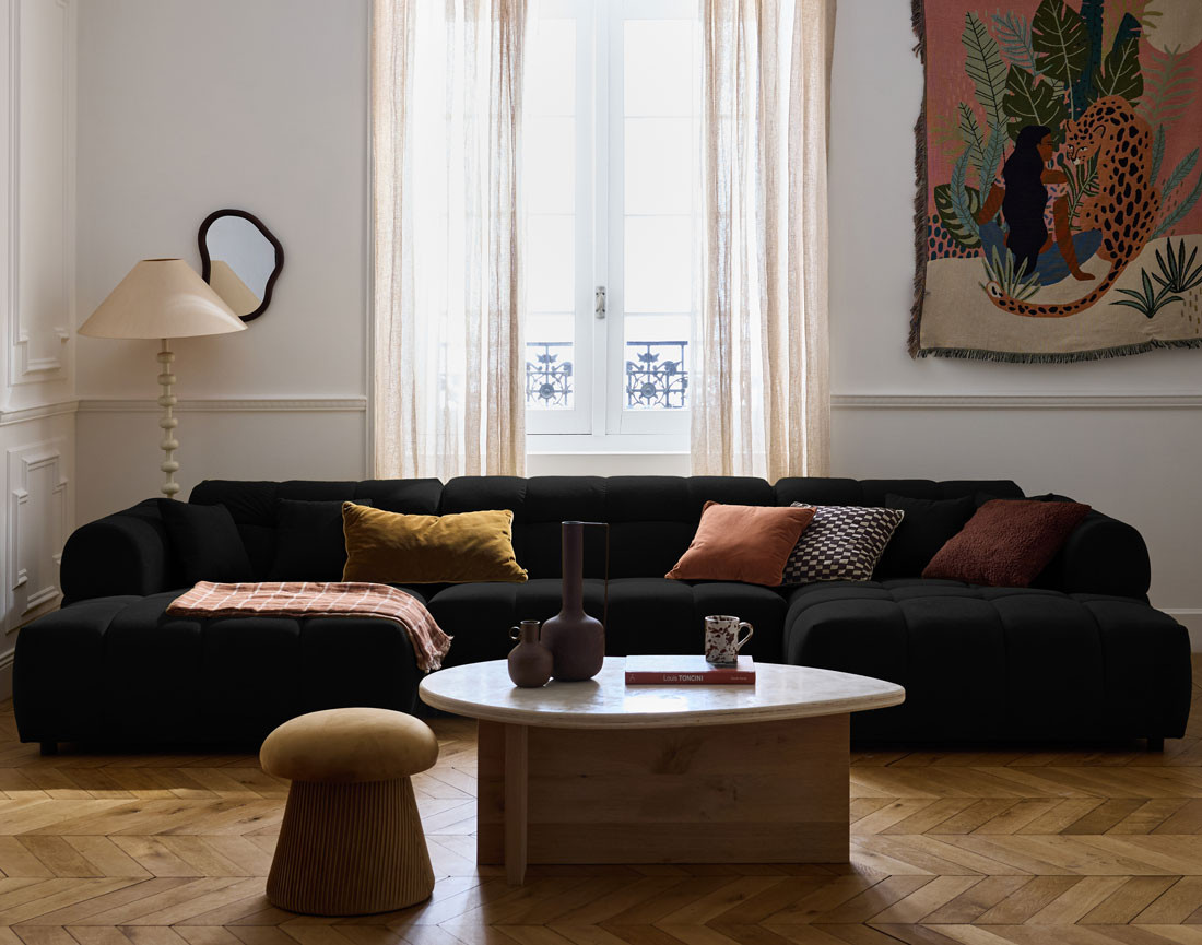 Canapé panoramique en U 7 places en tissu texturé Ray Canapé panoramique en U 7 places en tissu texturé Ray