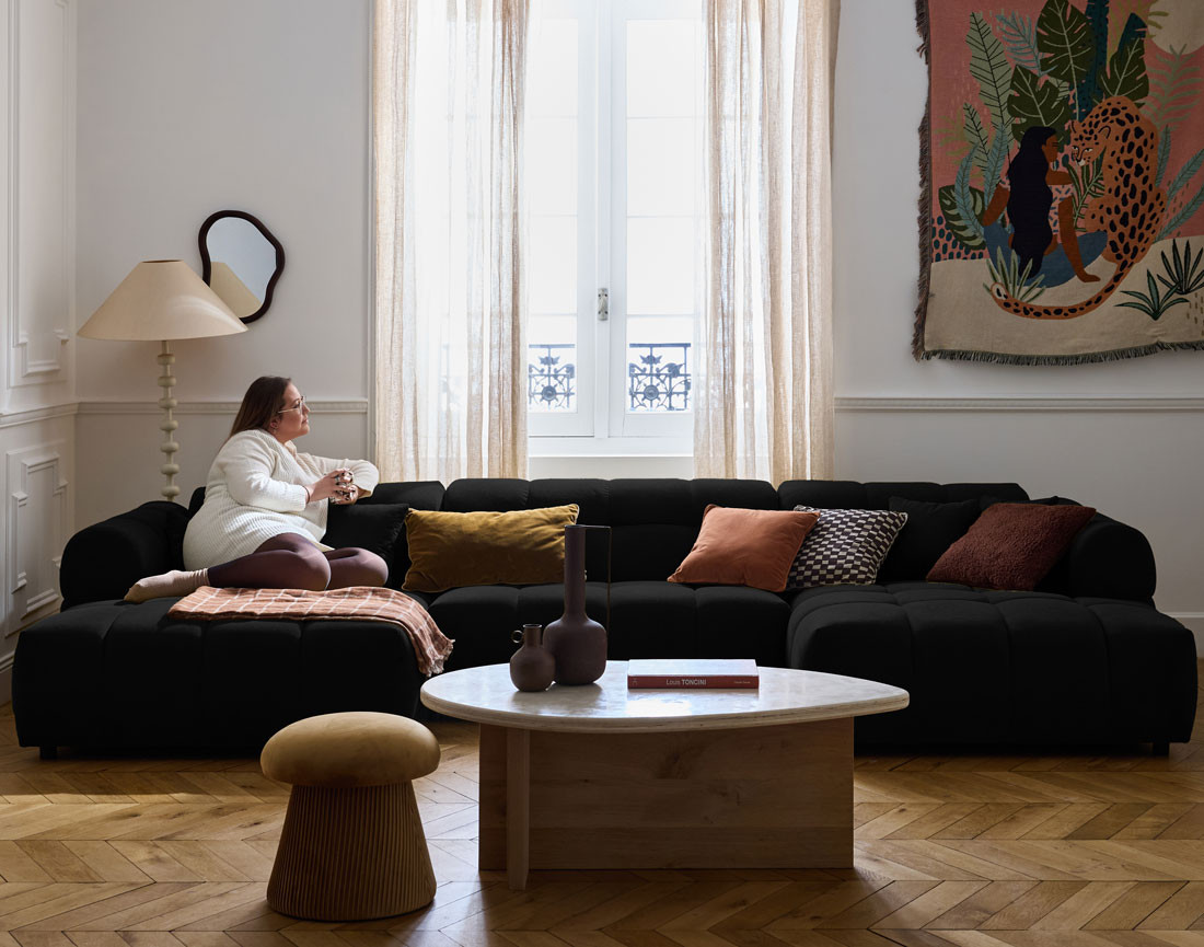 Canapé panoramique en U 7 places en tissu texturé Ray Canapé panoramique en U 7 places en tissu texturé Ray