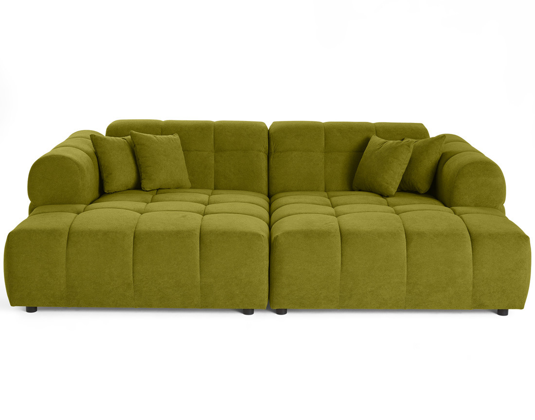 Canapé droit 4 places avec double méridienne en tissu texturé Ray