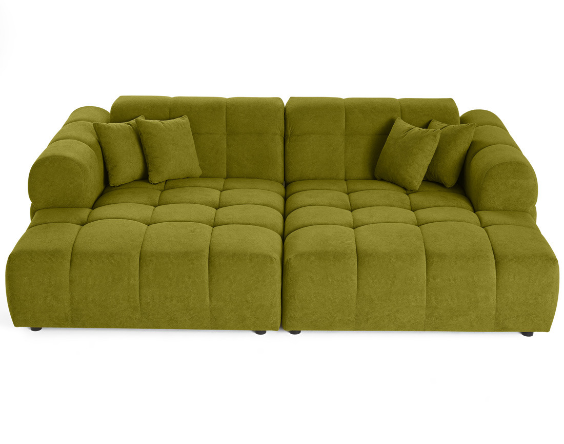 Canapé droit 4 places avec double méridienne en tissu texturé Ray