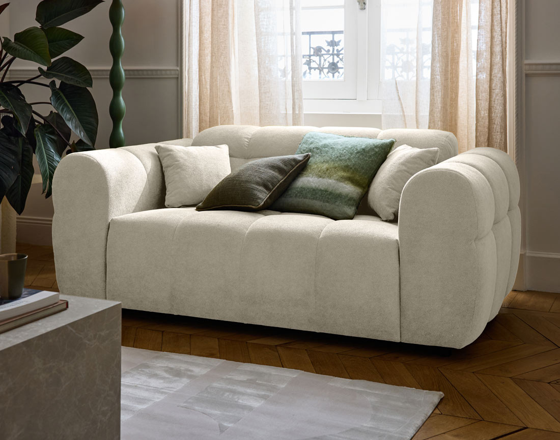 Canapé droit 2 places en tissu texturé Ray