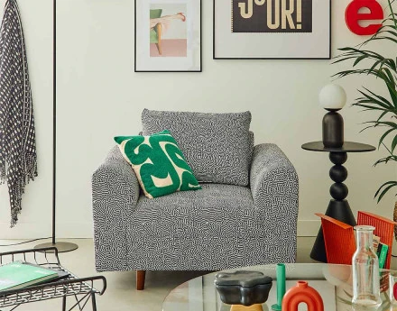 Fauteuil motif graphique en velours Rune