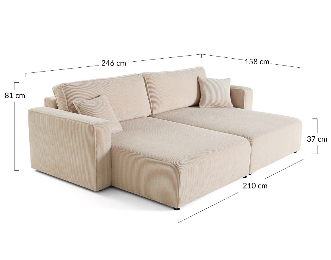 Canapé droit 4 places avec double méridienne assise profonde en velours côtelé Topaze