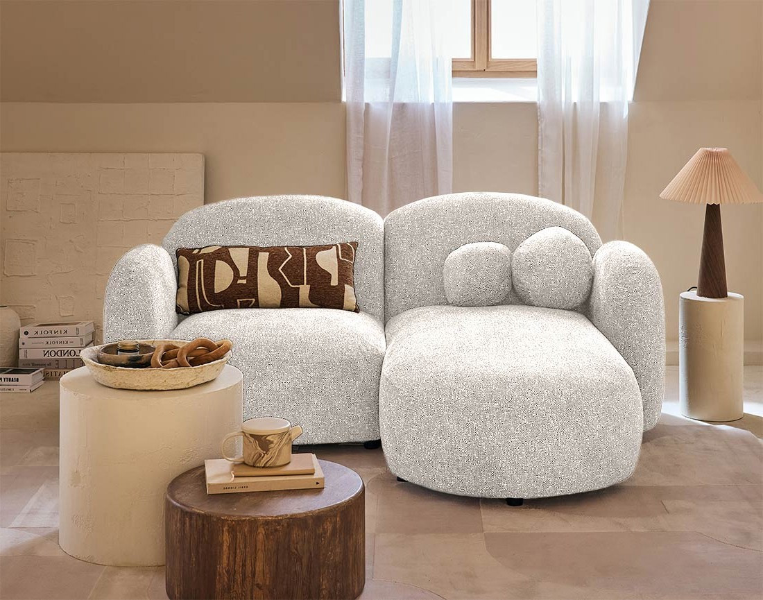 Canapé d'angle droit 3 places en tissu moucheté Velris Canapé d'angle droit 3 places en tissu moucheté Velris