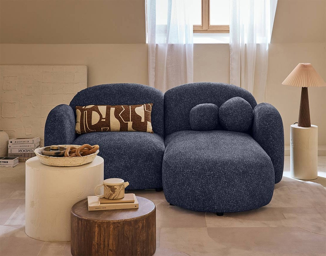 Canapé d'angle droit 3 places en tissu moucheté Velris