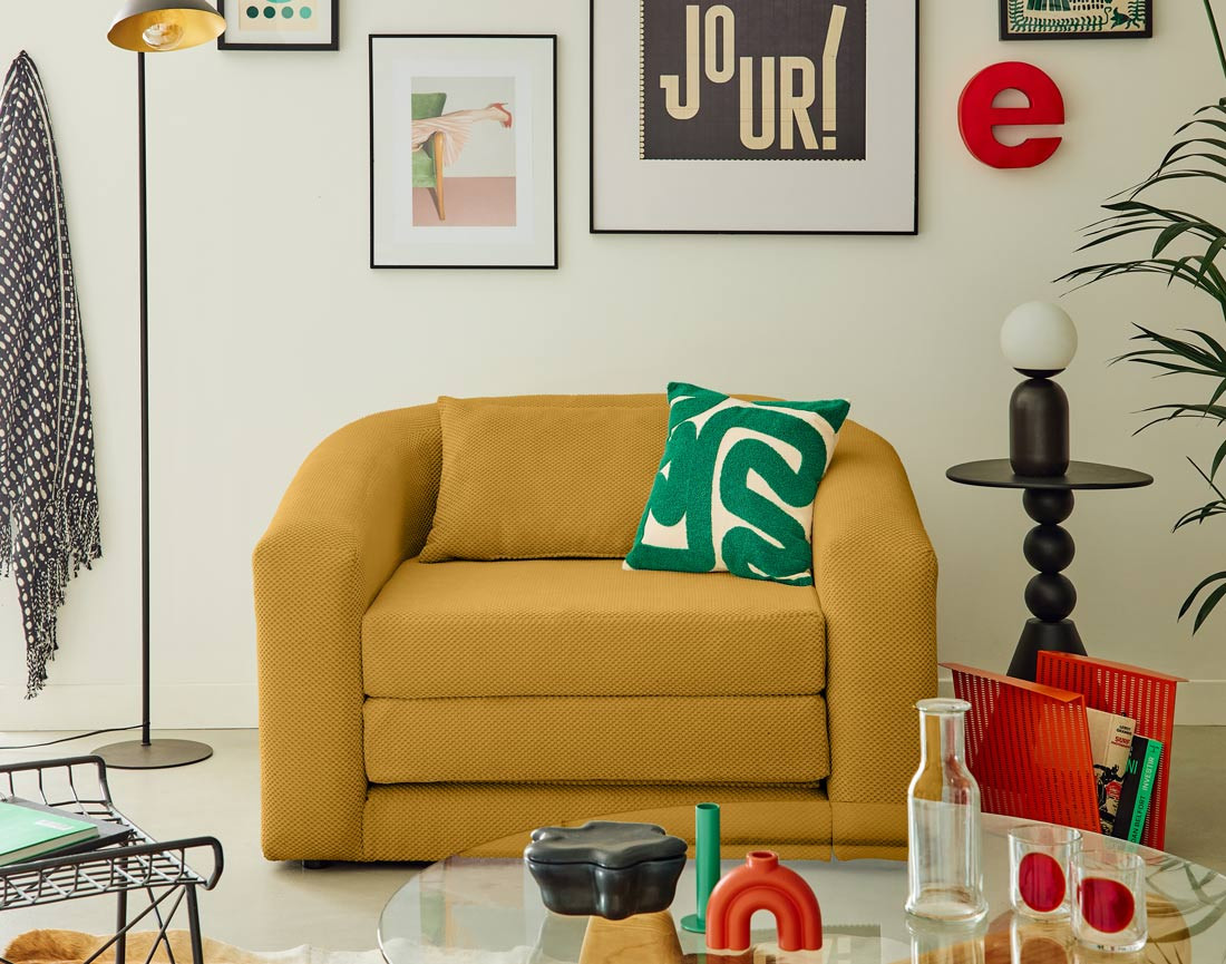 Canapé convertible déplimousse 1 place en velours texturé Nuvia