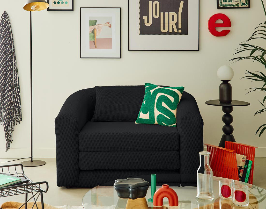 Canapé convertible déplimousse 1 place en velours texturé Nuvia Canapé convertible déplimousse 1 place en velours texturé Nuvia