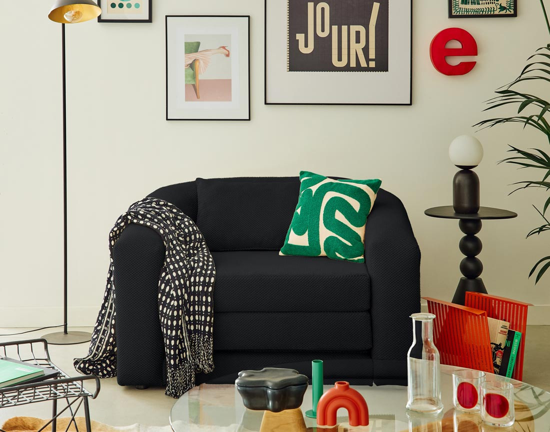 Canapé convertible déplimousse 1 place en velours texturé Nuvia Canapé convertible déplimousse 1 place en velours texturé Nuvia