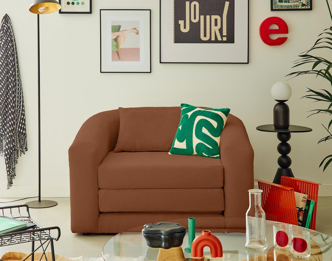 Canapé convertible déplimousse 1 place en velours texturé Nuvia