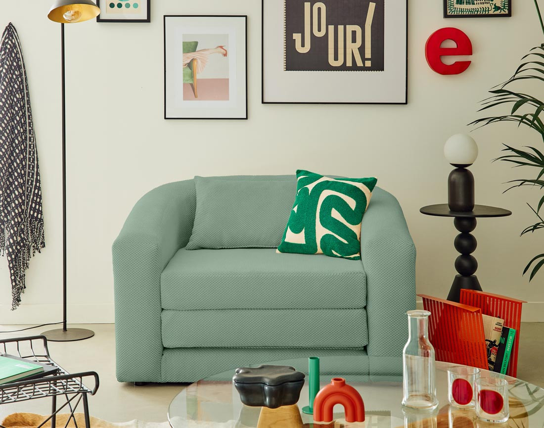 Canapé convertible déplimousse 1 place en velours texturé Nuvia