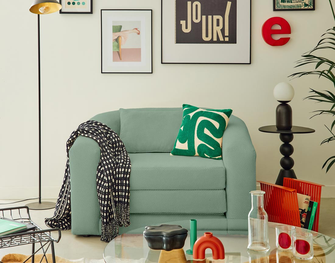 Canapé convertible déplimousse 1 place en velours texturé Nuvia