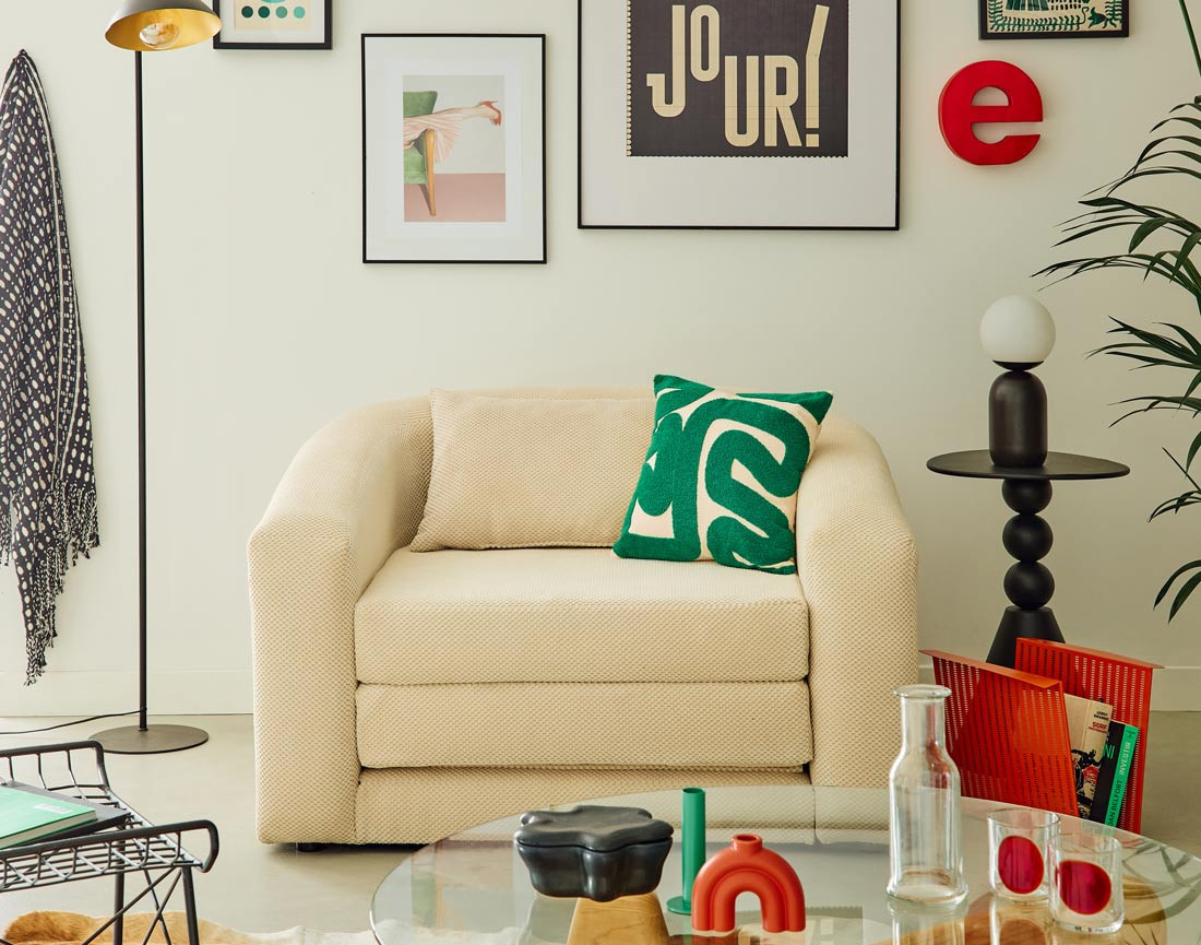 Canapé convertible déplimousse 1 place en velours texturé Nuvia Canapé convertible déplimousse 1 place en velours texturé Nuvia