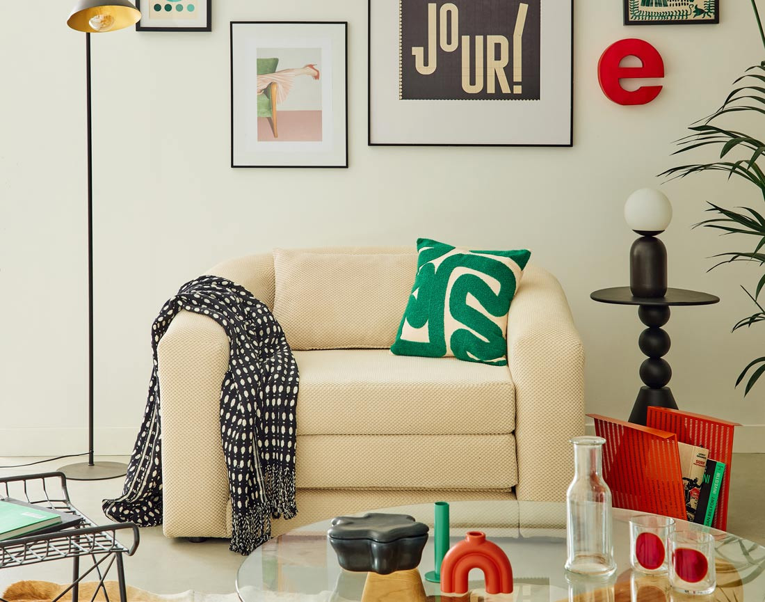 Canapé convertible déplimousse 1 place en velours texturé Nuvia Canapé convertible déplimousse 1 place en velours texturé Nuvia