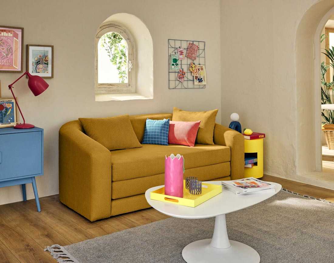 Canapé convertible déplimousse 2 places en velours texturé Nuvia