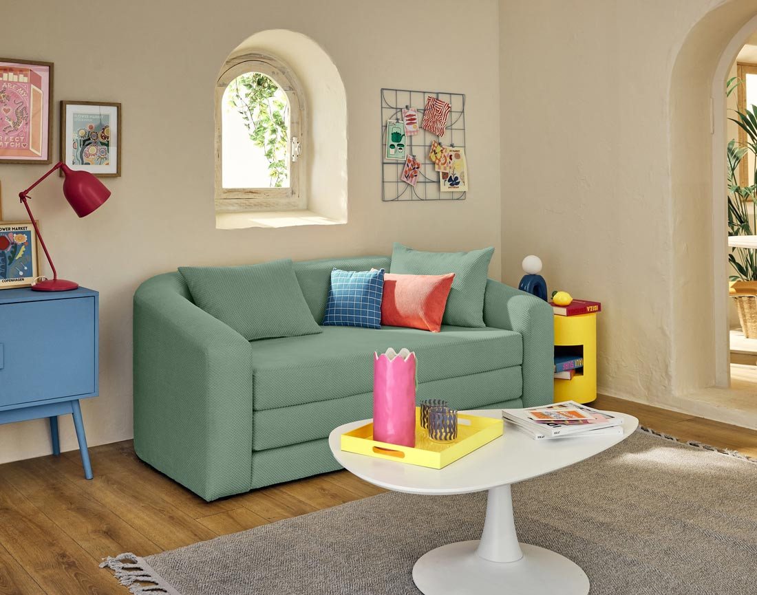 Canapé convertible déplimousse 2 places en velours texturé Nuvia