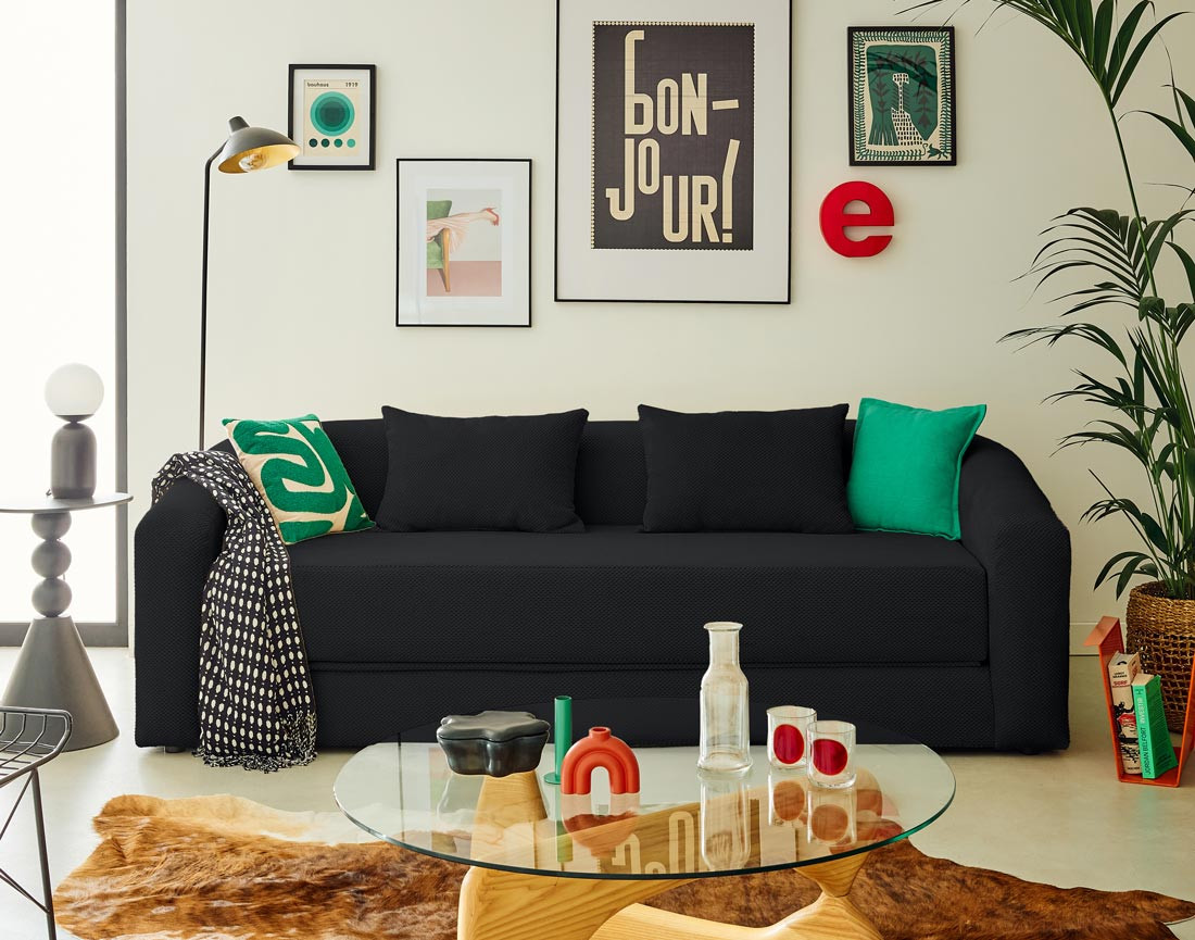 Canapé convertible déplimousse 3 places en velours texturé Nuvia Canapé convertible déplimousse 3 places en velours texturé Nuvia