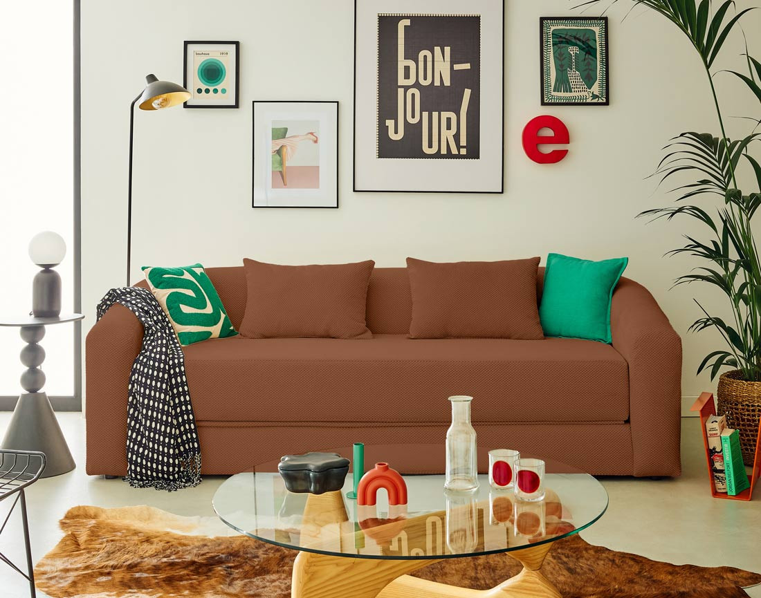 Canapé convertible déplimousse 3 places en velours texturé Nuvia