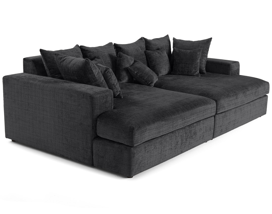 Canapé droit 4 places avec double méridienne en velours texturé Collins