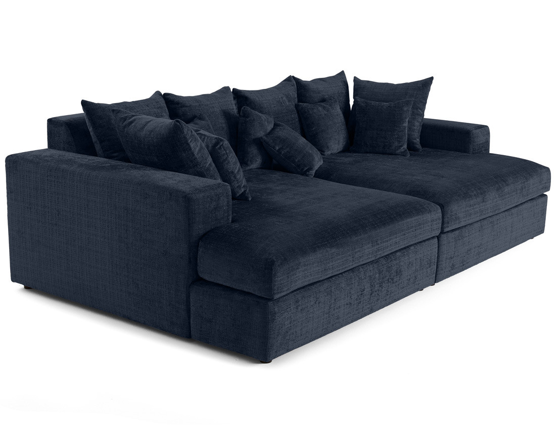 Canapé droit 4 places avec double méridienne en velours texturé Collins