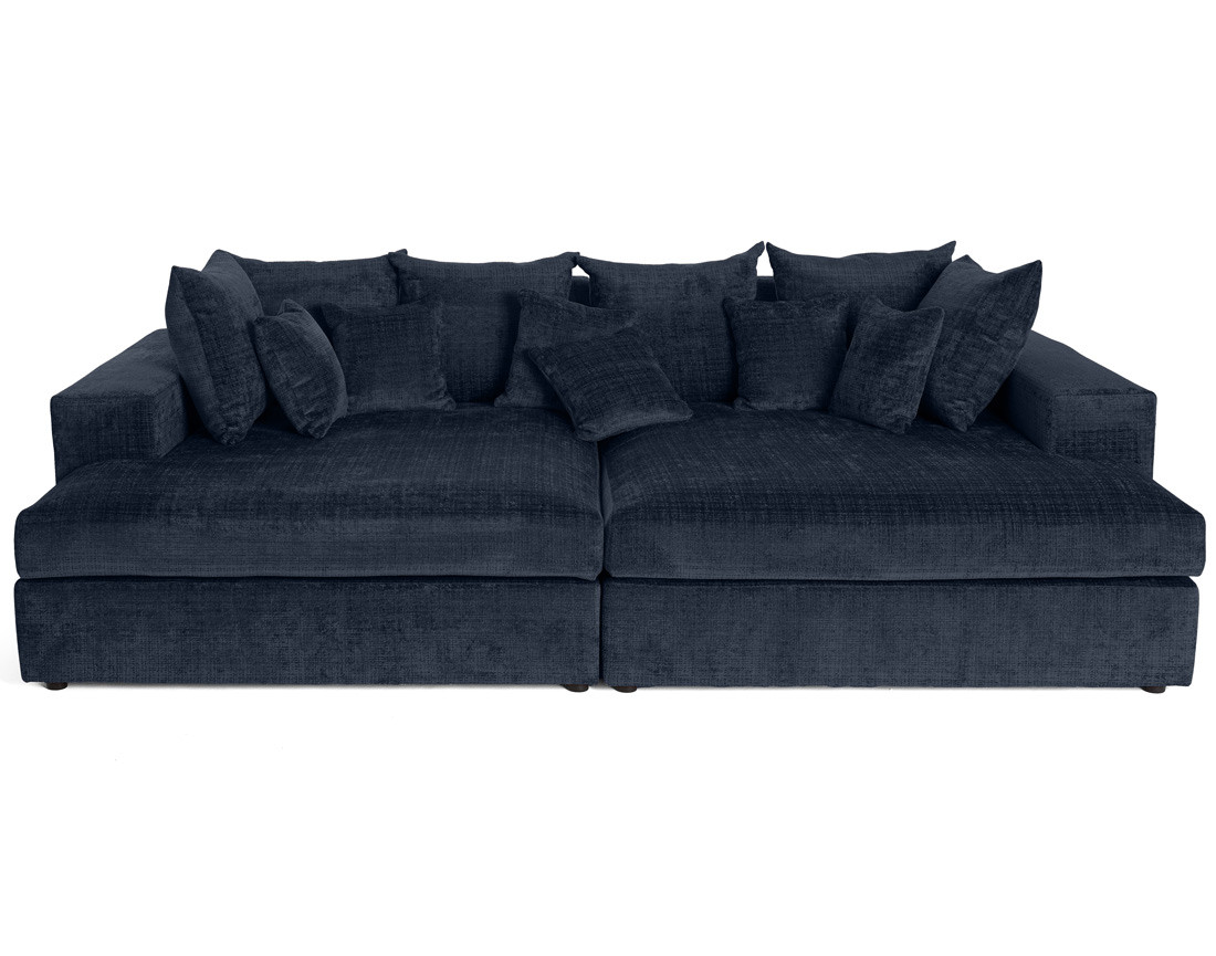 Canapé droit 4 places avec double méridienne en velours texturé Collins