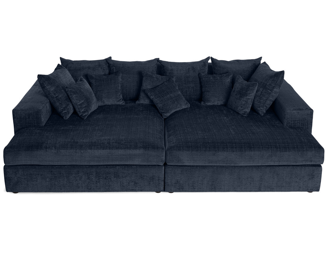 Canapé droit 4 places avec double méridienne en velours texturé Collins