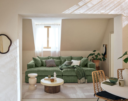 Canapé droit 4 places avec double méridienne en velours texturé Collins