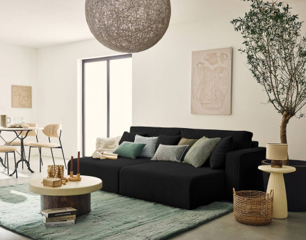 Canapé droit 4 places avec double méridienne assise profonde en velours côtelé Topaze