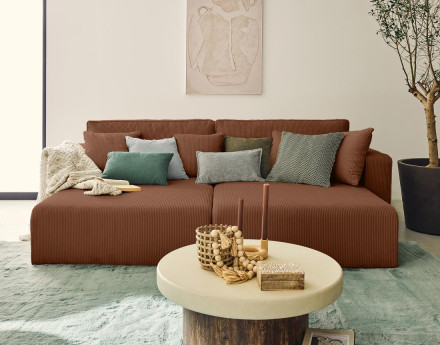 Canapé droit 4 places avec double méridienne assise profonde en velours côtelé Topaze