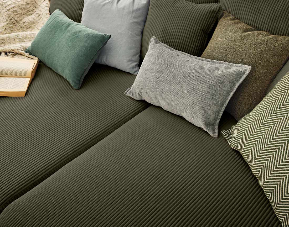 Canapé droit 4 places avec double méridienne assise profonde en velours côtelé Topaze