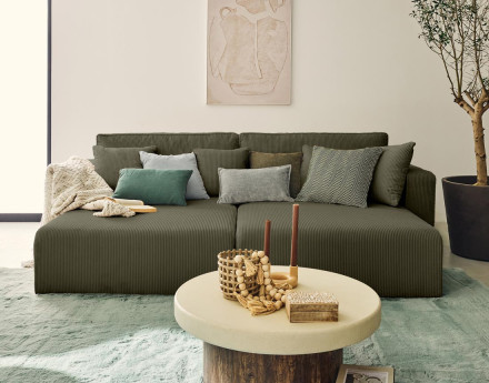 Canapé droit 4 places avec double méridienne assise profonde en velours côtelé Topaze