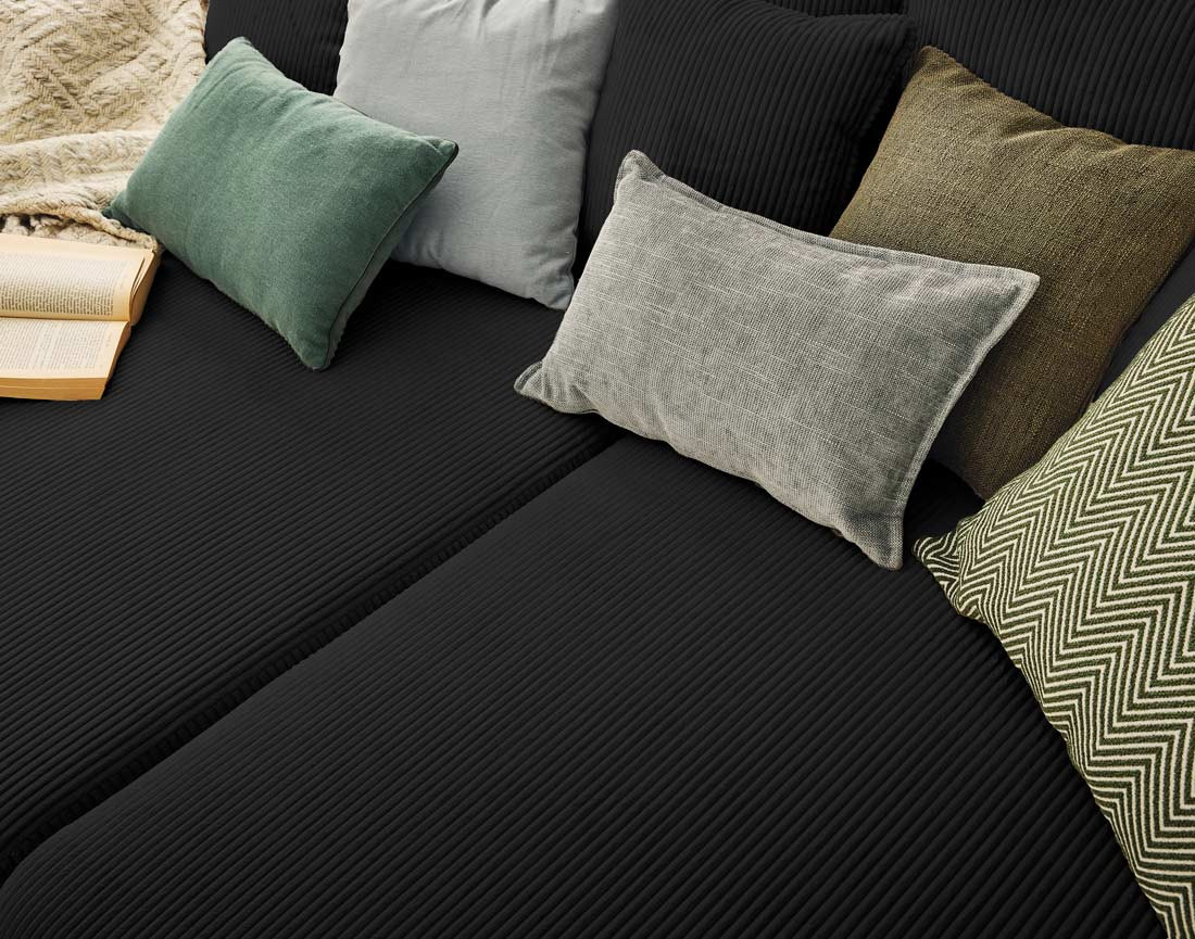 Canapé droit 4 places avec double méridienne assise profonde en velours côtelé Topaze