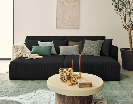 Canapé droit 4 places avec double méridienne assise profonde en velours côtelé Topaze