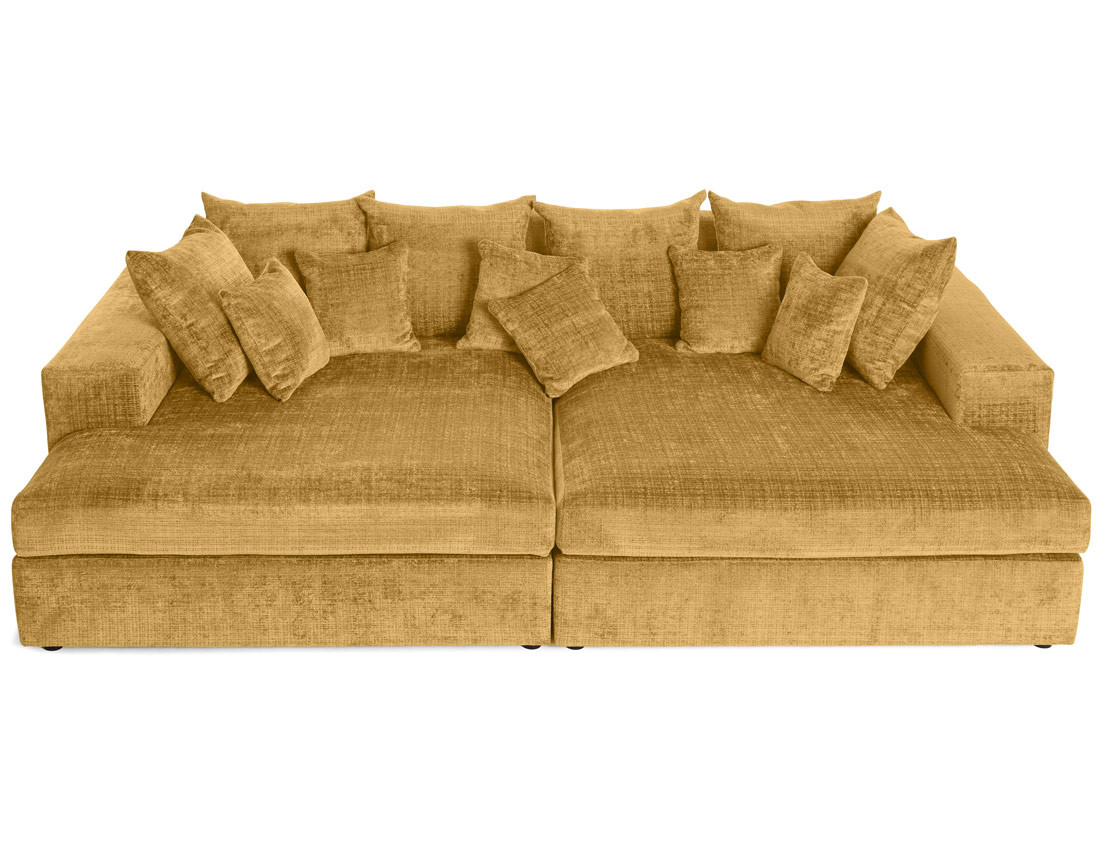 Canapé droit 4 places avec double méridienne en velours texturé Collins