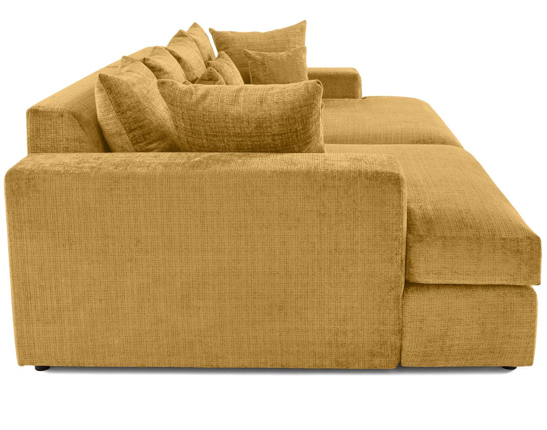 Canapé droit 4 places avec double méridienne en velours texturé Collins