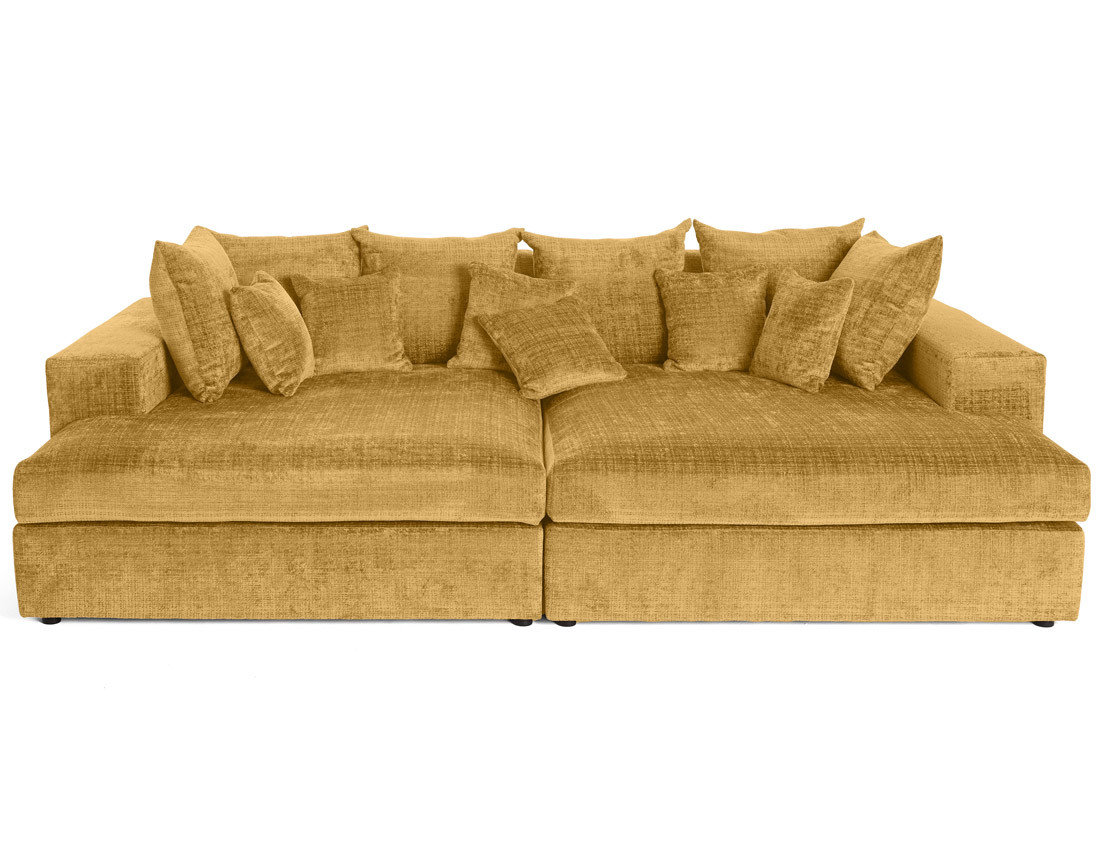 Canapé droit 4 places avec double méridienne en velours texturé Collins