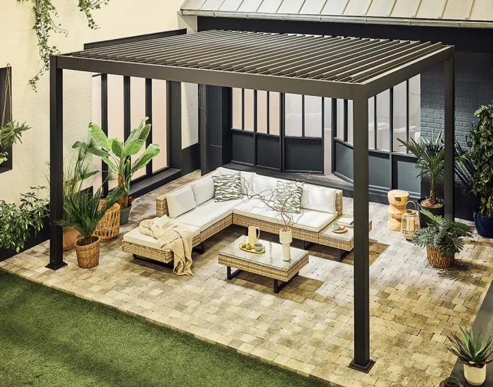 Pergola bioclimatique aluminium 4x3m gris anthracite Cherry