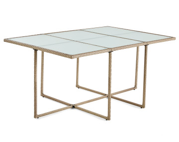 Salon de jardin encastrable en résine tressée beige 10 places coussins beige avec housse de protection Fira