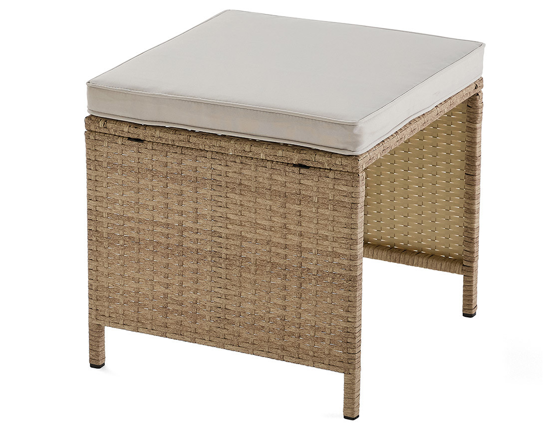 Salon de jardin encastrable en résine tressée beige 12 places coussins avec housse de protection beige Fira