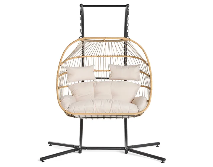 Fauteuil suspendu 2 places naturel et coussins beiges Mirella