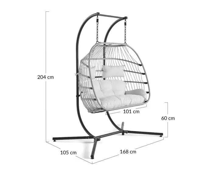 Fauteuil suspendu 2 places naturel et coussins beiges Mirella