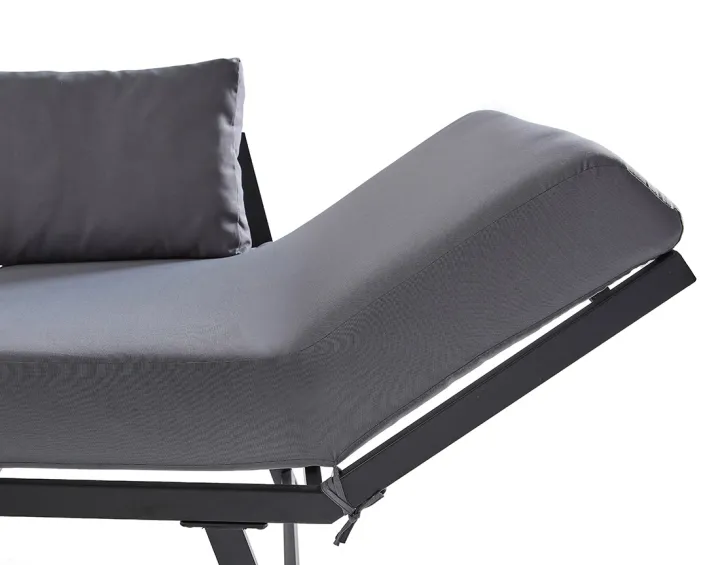 Salon de jardin d’angle en acier noir 5 places coussin gris et table incluse Konna