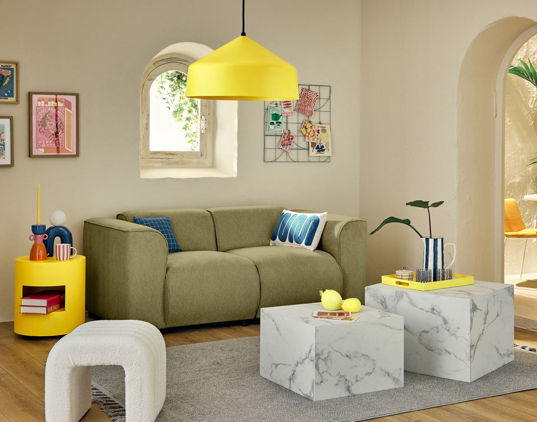 Canapé modulable 2 places en tissu texturé Suaro